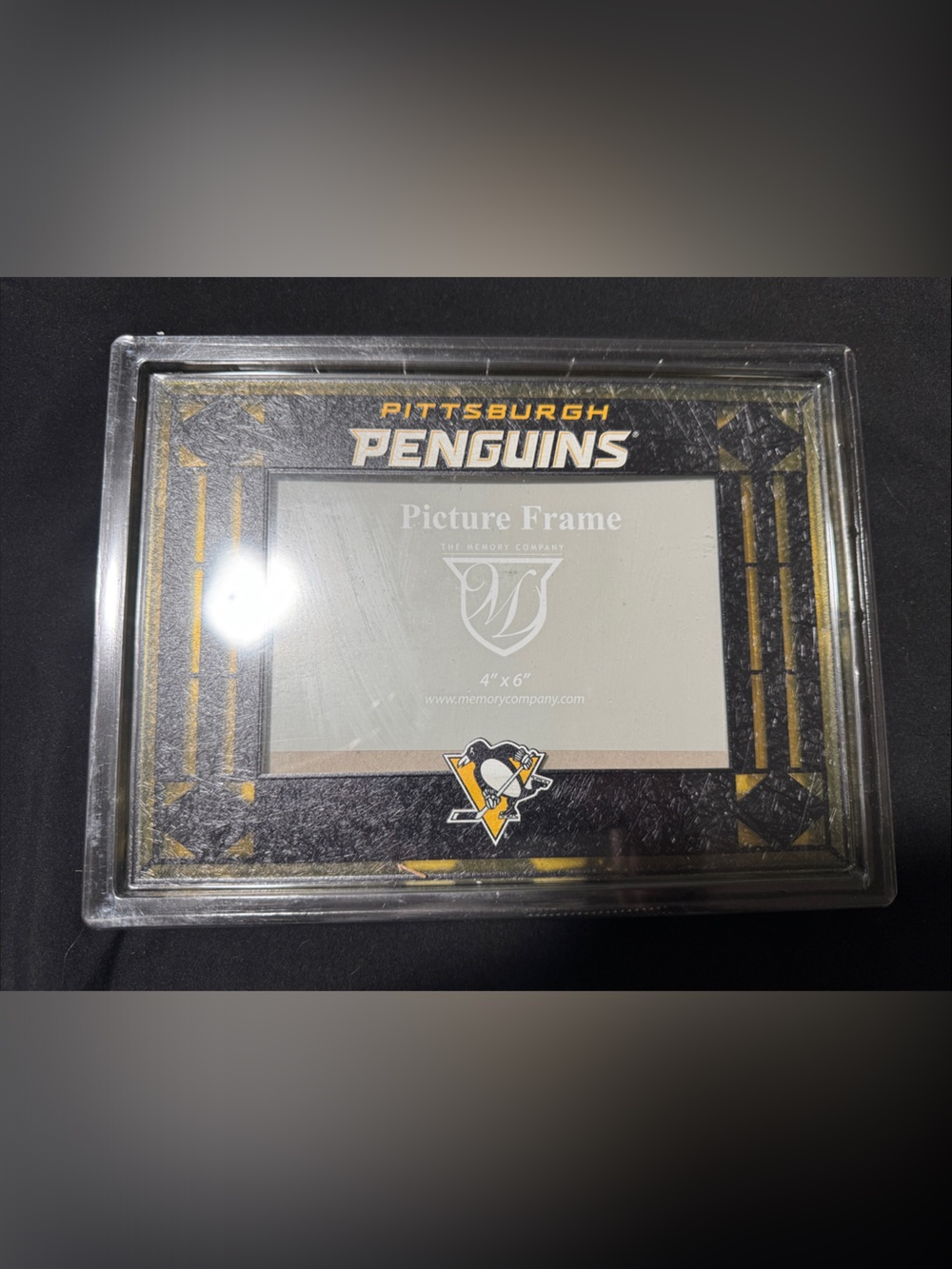 Pittsburgh penguins nhl hockey glass Black & Gold Picture Frame